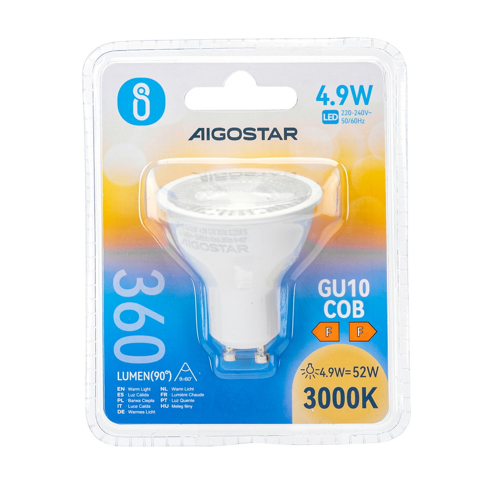 Faretto Led GU10 4,9W COB Apertura 63 gradi Bianco caldo 3000K Aigostar - Foto 4
