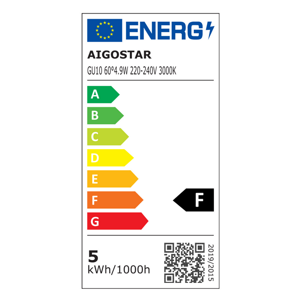 Faretto Led GU10 4,9W COB Apertura 63 gradi Bianco caldo 3000K Aigostar - Foto 6