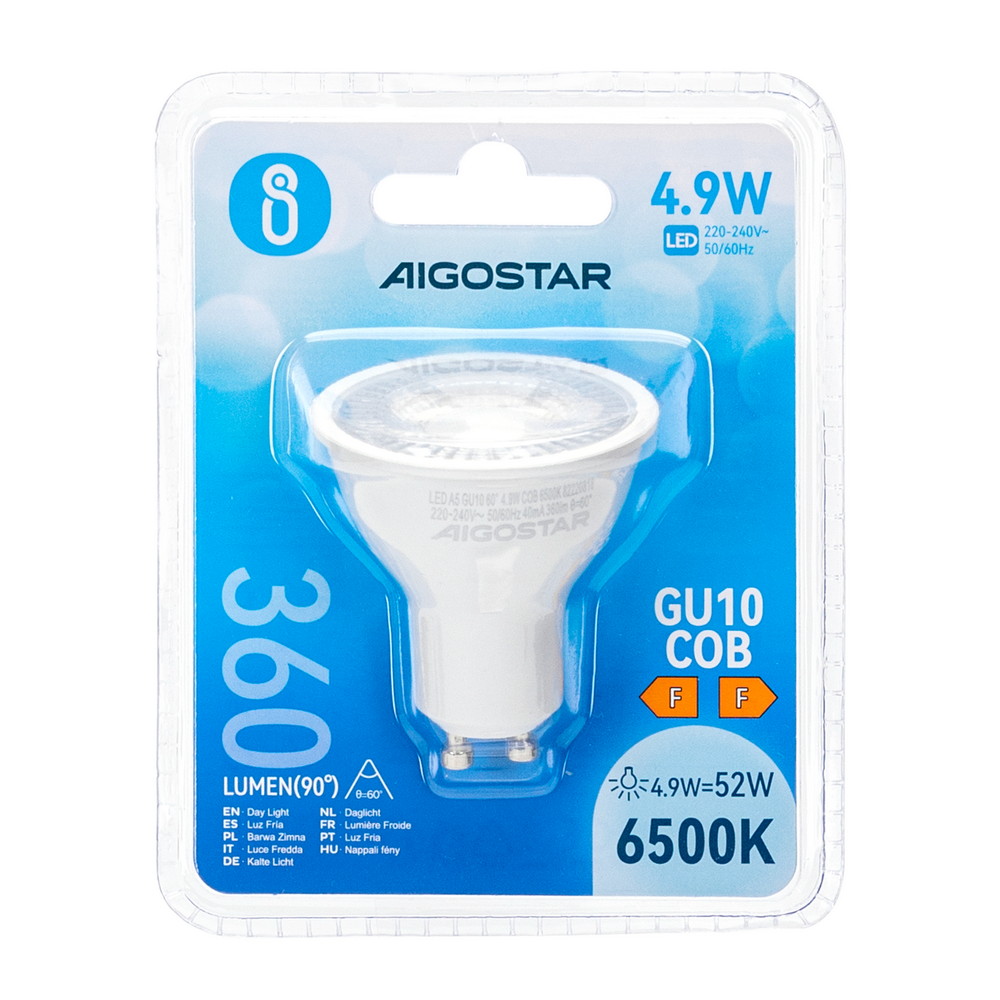 Faretto Led GU10 4,9W COB Apertura 63 gradi Bianco freddo 6500K Aigostar - Foto 4