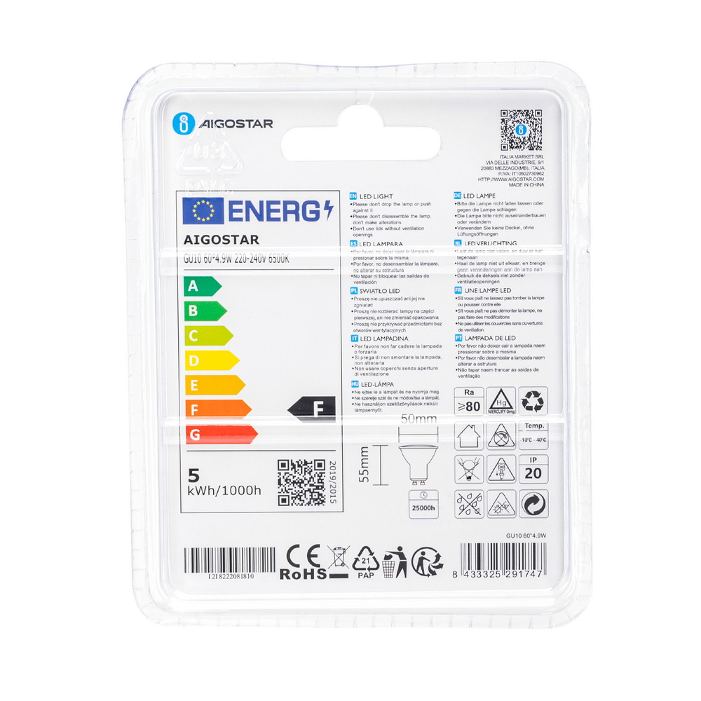 Faretto Led GU10 4,9W COB Apertura 63 gradi Bianco freddo 6500K Aigostar - Foto 5