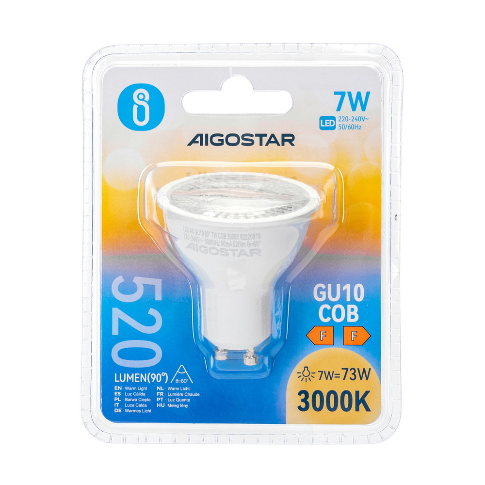Faretto Led GU10 7W COB Apertura 63 gradi Bianco caldo 3000K Aigostar - Foto 4