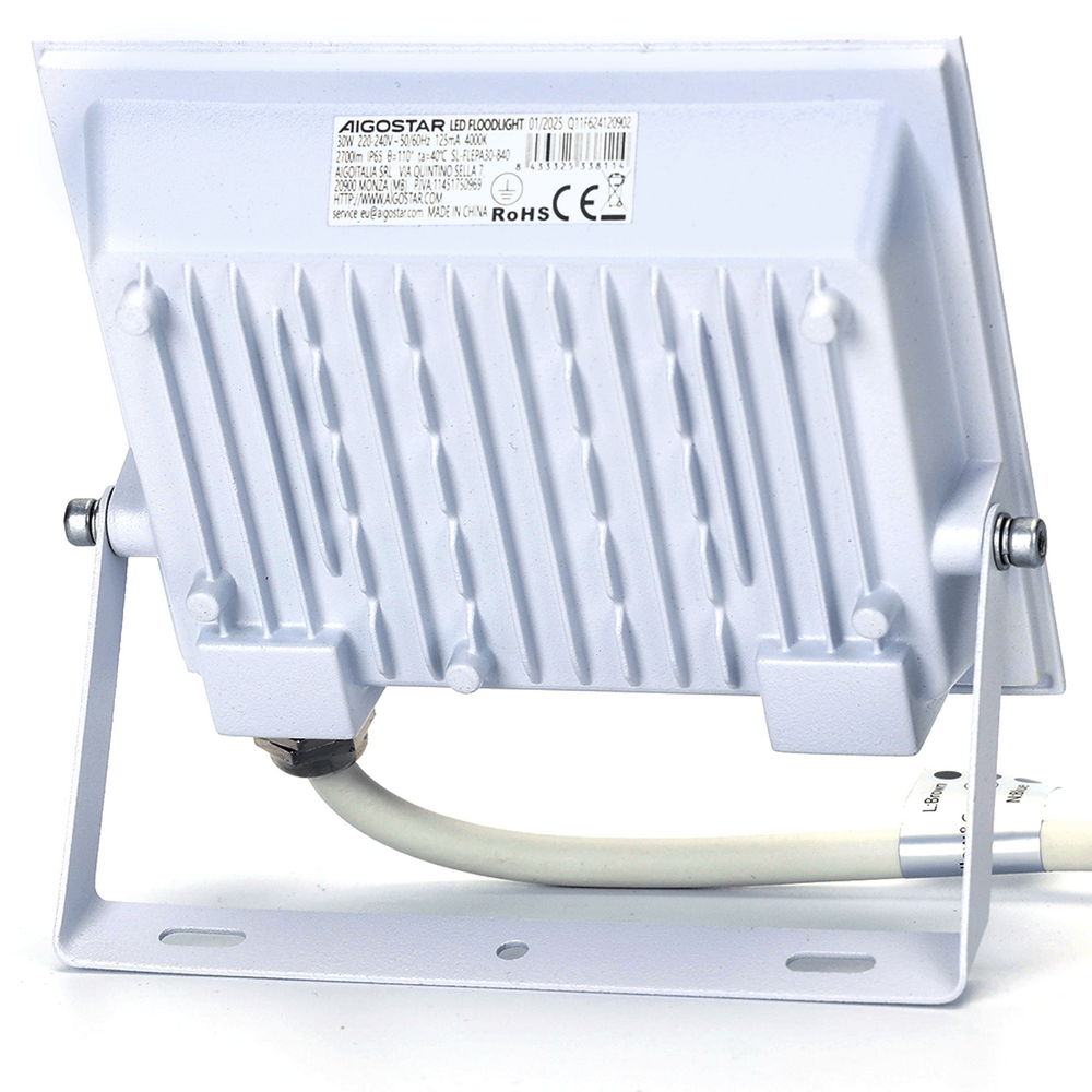 Faro proiettore Led Slim 30W Bianco da esterno IP65 Bianco neutro 4000K Aigostar - Foto 2