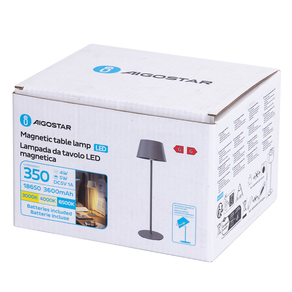 Lampada da tavolo Led touch Eli 5W Grigia CCT temperatura colore regolabile portatile a batteria ricaricabile USB Aigostar - immagine 6