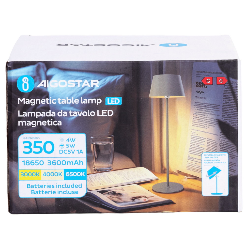 Lampada da tavolo Led touch Eli 5W Grigia CCT temperatura colore regolabile portatile a batteria ricaricabile USB Aigostar - immagine 7