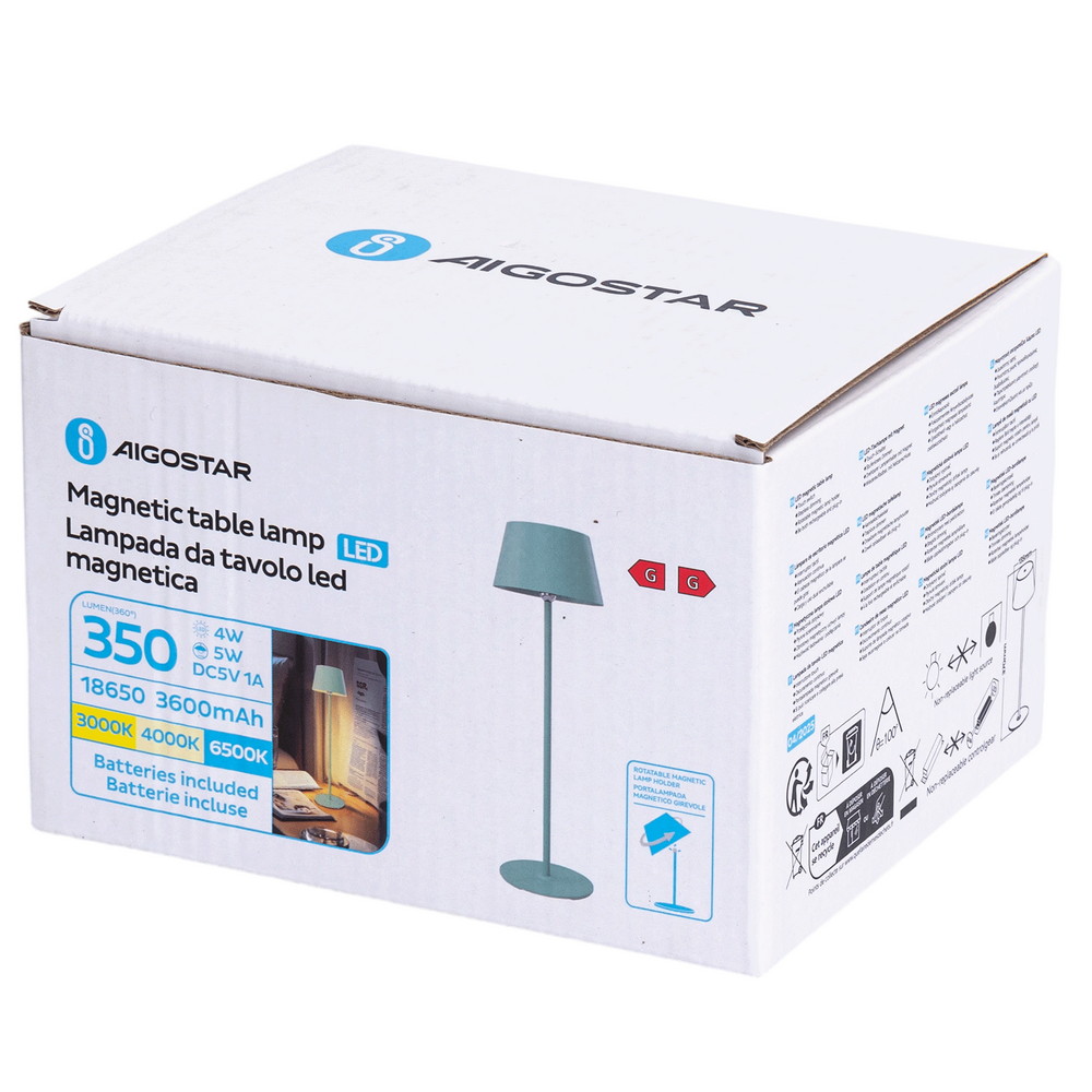 Lampada da tavolo Led touch Eli 5W Verde CCT temperatura colore regolabile portatile a batteria ricaricabile USB Aigostar - immagine 6