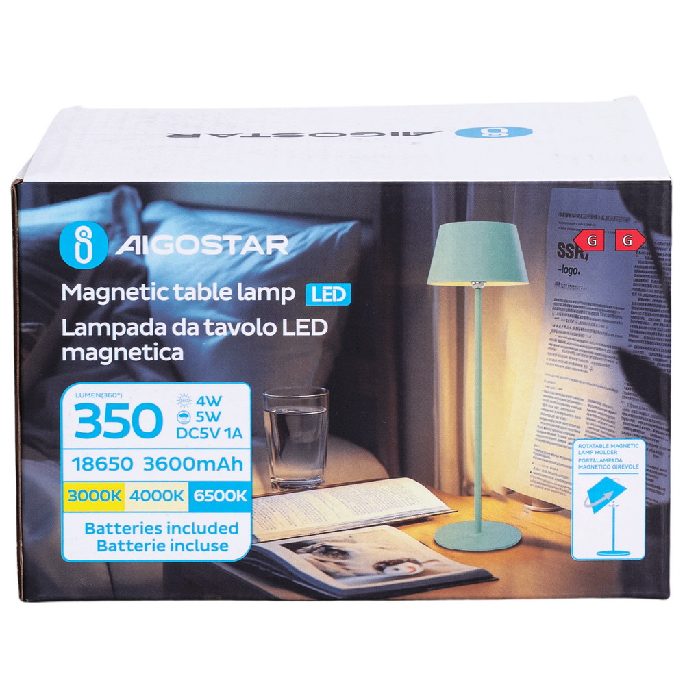 Lampada da tavolo Led touch Eli 5W Verde CCT temperatura colore regolabile portatile a batteria ricaricabile USB Aigostar - immagine 7