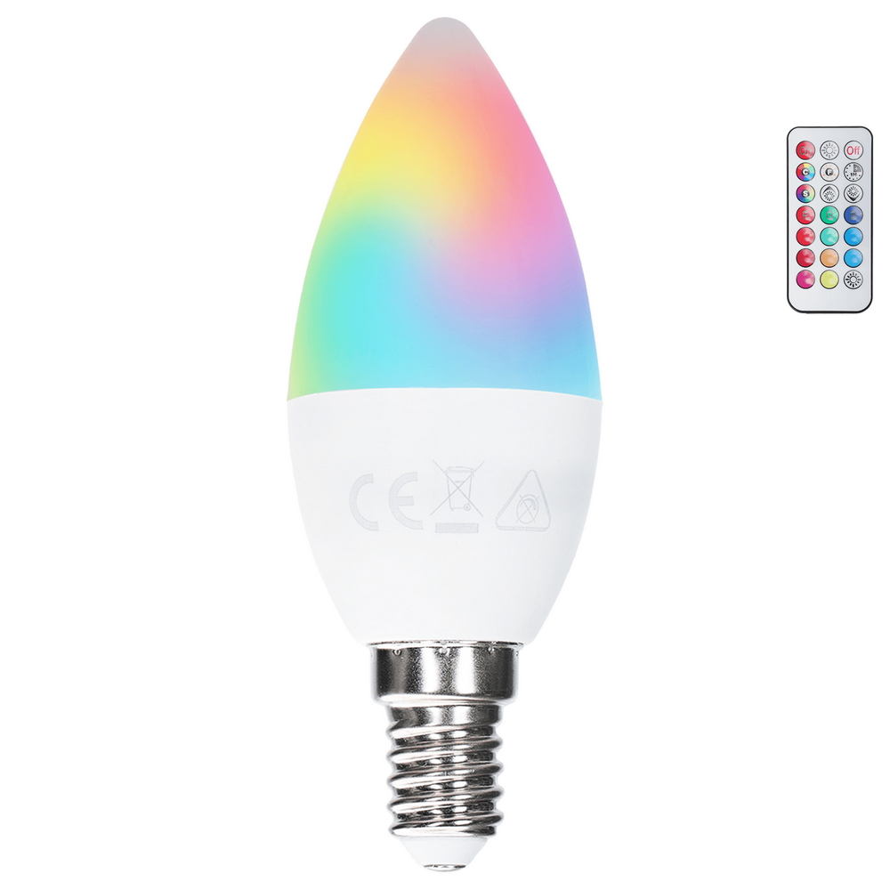 Lampadina Led E14 C37 a oliva 6W RGB + Bianco caldo 3000K con telecomando Aigostar - immagine 3