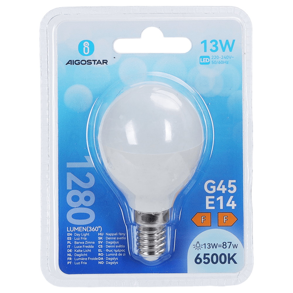 Lampadina Led E14 G45 a sfera 13W Bianco freddo 6500K Aigostar - immagine 4