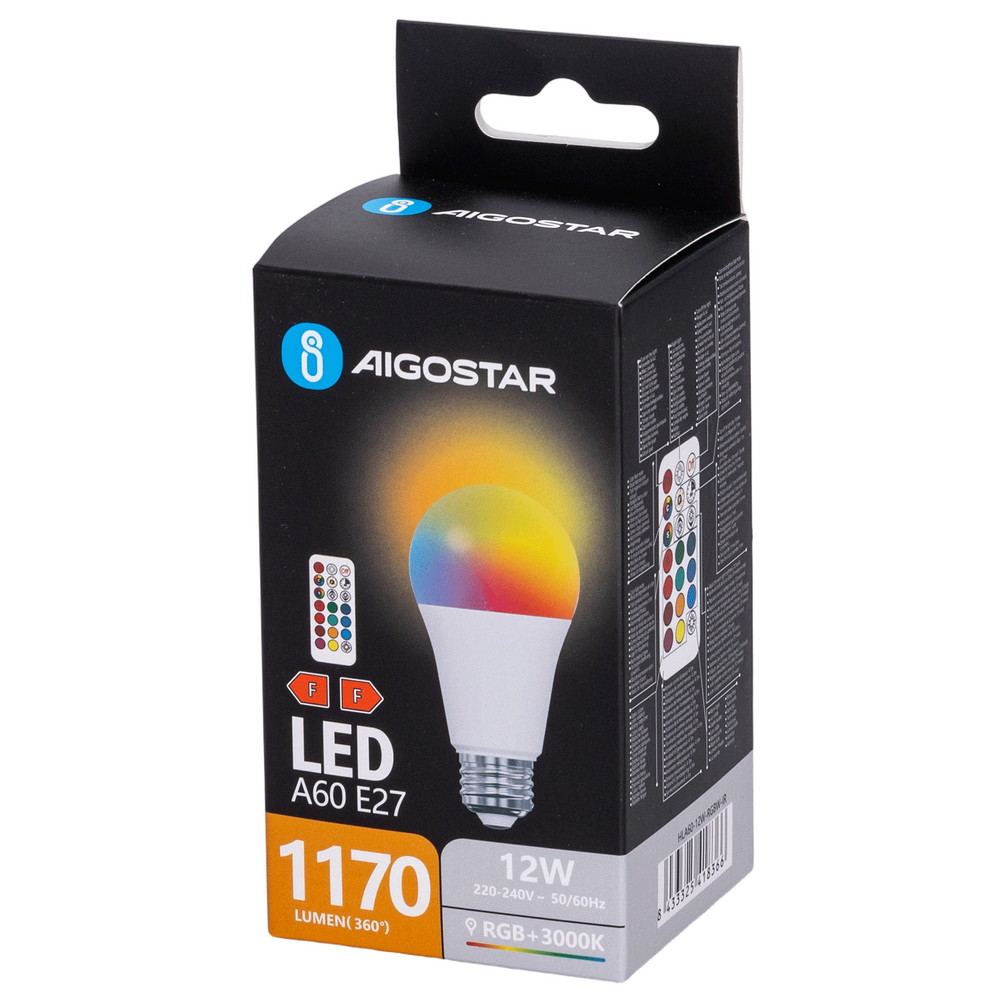 Lampadina Led E27 A60 a bulbo 12W RGB + Bianco caldo 3000K con telecomando Aigostar - immagine 5