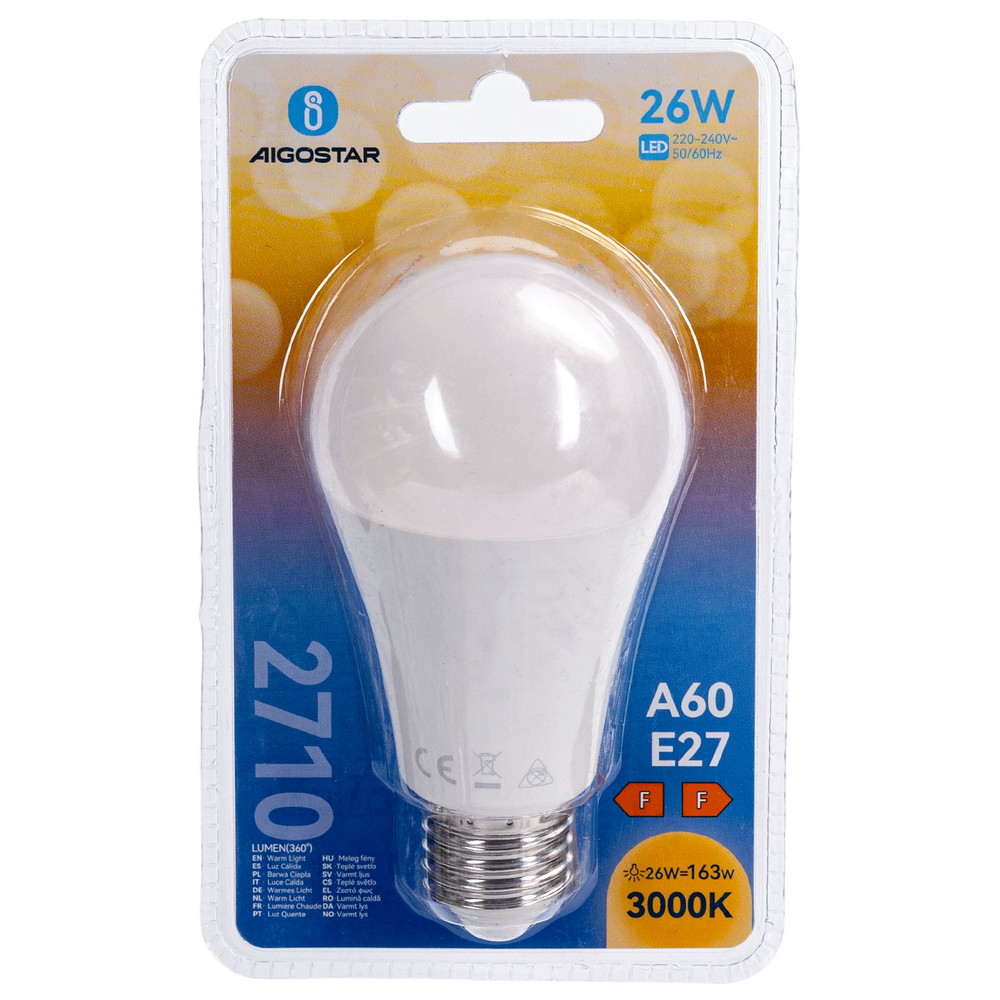 Lampadina Led E27 A60 a bulbo 26W Bianco caldo 3000K Aigostar - immagine 4