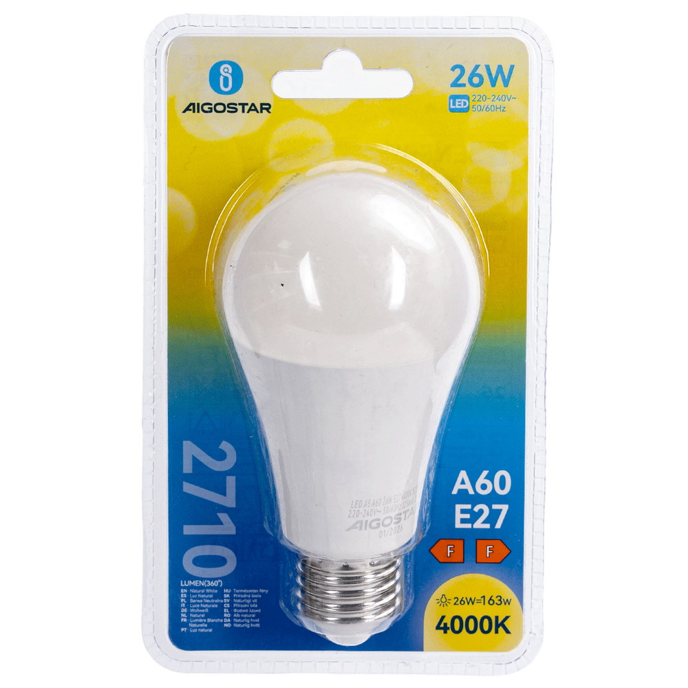 Lampadina Led E27 A60 a bulbo 26W Bianco neutro 4000K Aigostar - immagine 4
