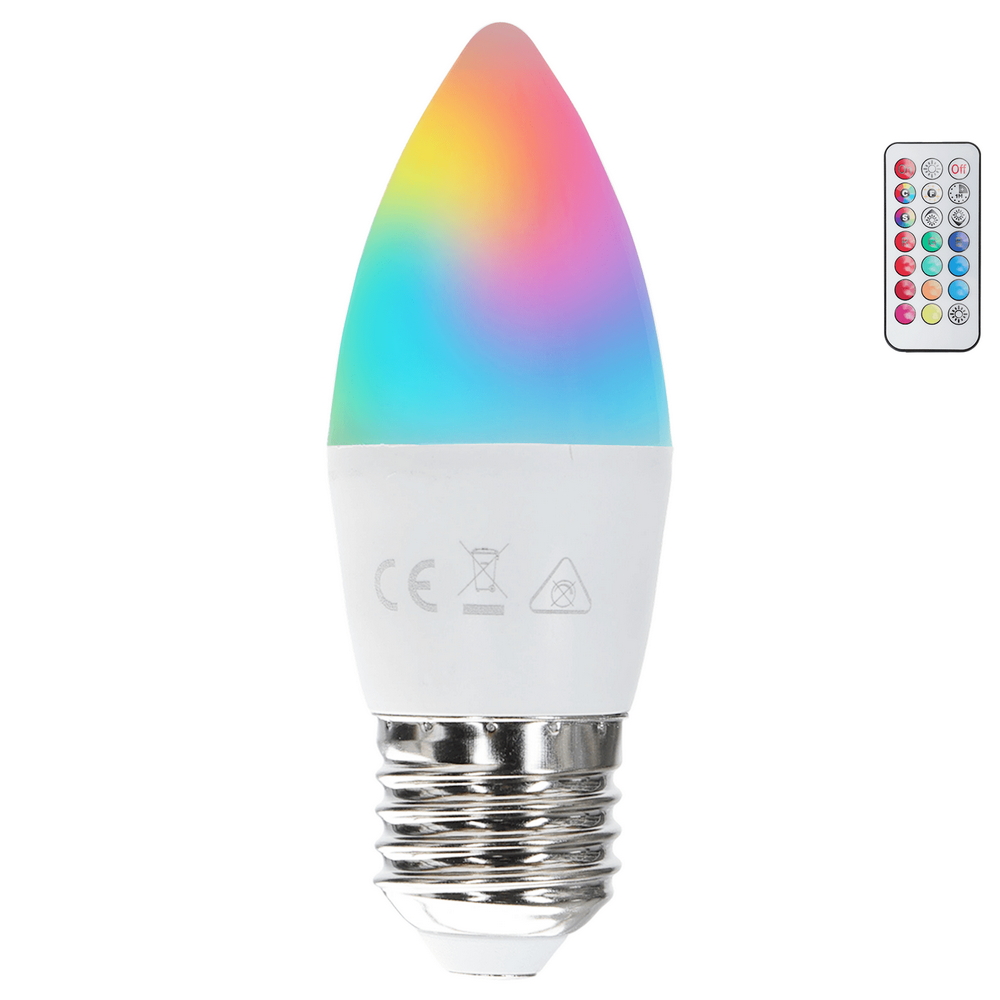 Lampadina Led E27 C37 a oliva 6W RGB + Bianco caldo 3000K con telecomando Aigostar - immagine 3