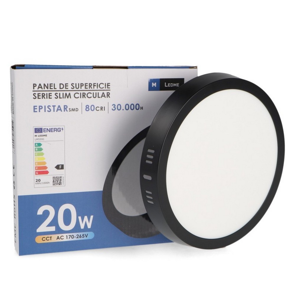 Plafoniera Led 20W Serie Pro Rotonda Nera CCT temperatura colore regolabile M LEDME - immagine 3