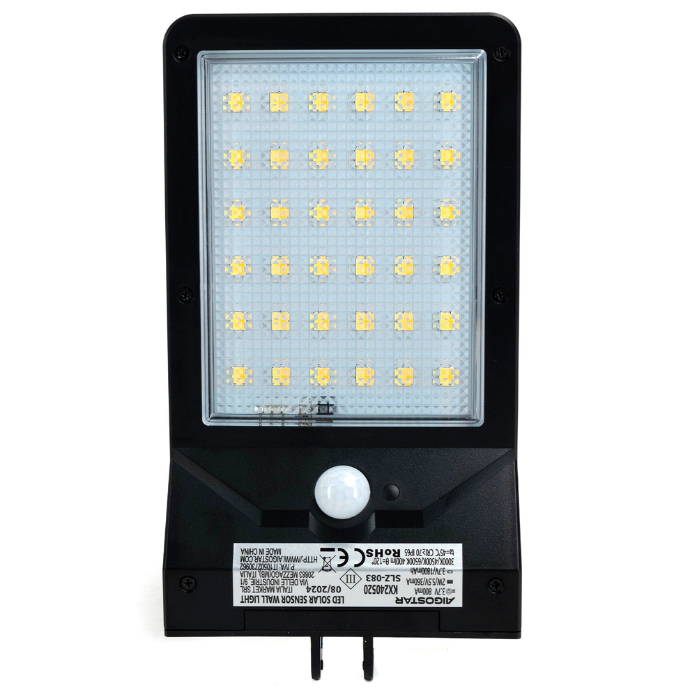 Faro Led 40W Nero con pannello solare IP65 Bianco freddo 6500K con staffa sensore crepuscolare e di movimento Aigostar - Foto 2