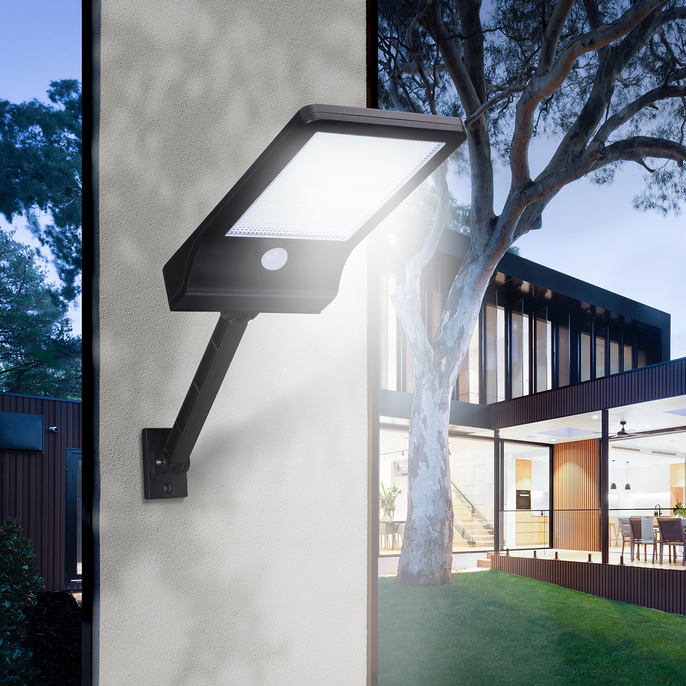Faro Led 40W Nero con pannello solare IP65 Bianco freddo 6500K con staffa sensore crepuscolare e di movimento Aigostar - Foto 4