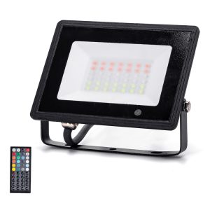Foto principale Faro proiettore Led 30W Nero da esterno IP65 RGB luce regolabile e dimmerabile con telecomando Aigostar