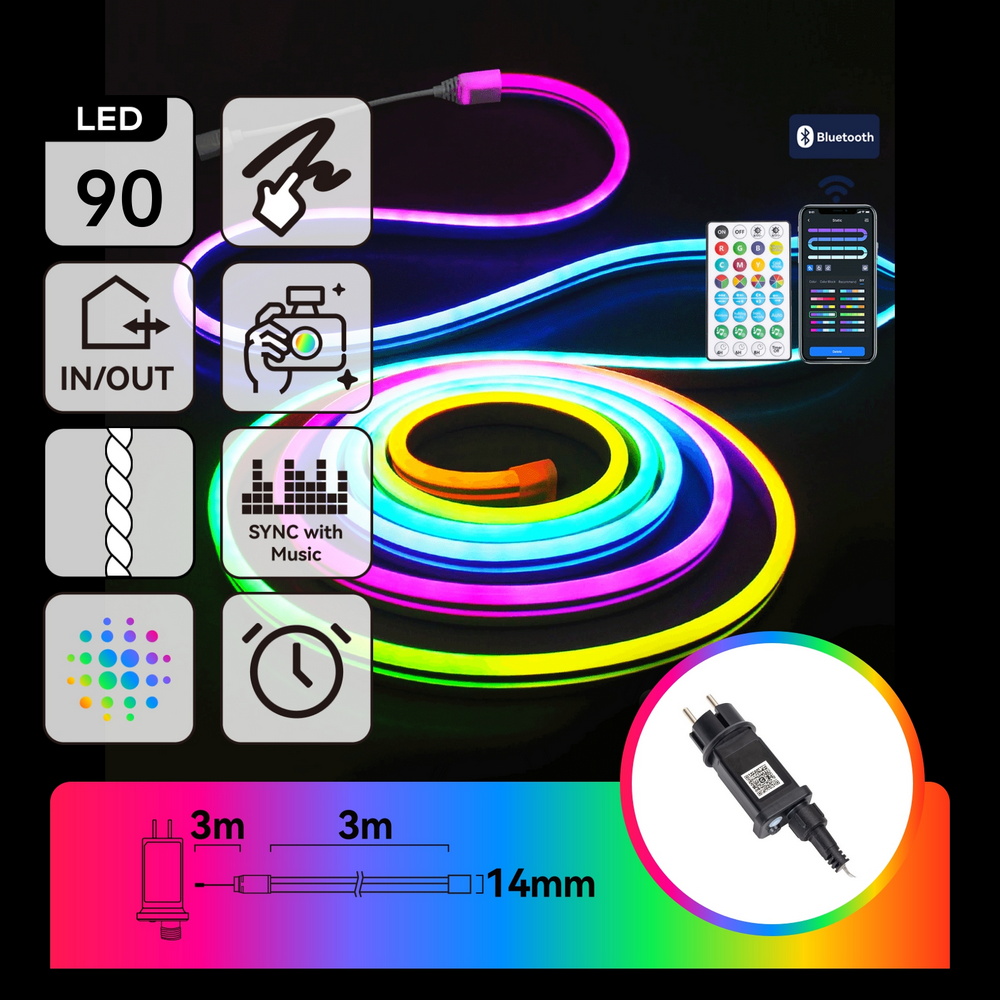 Striscia Led Digitale Smart Neon Flex 5V 10W 3 metri IP44 RGBIC con telecomando Aigostar - Foto 3