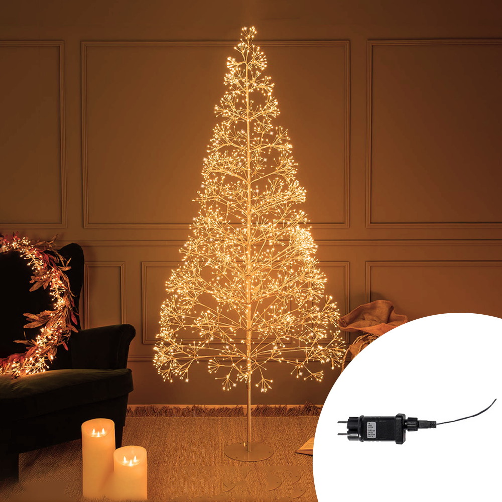 Foto principale Albero di Natale luminoso 1320 Led in filo color oro 1,50 metri Bianco caldo 3000K a luce fissa e intermittente Wisdom