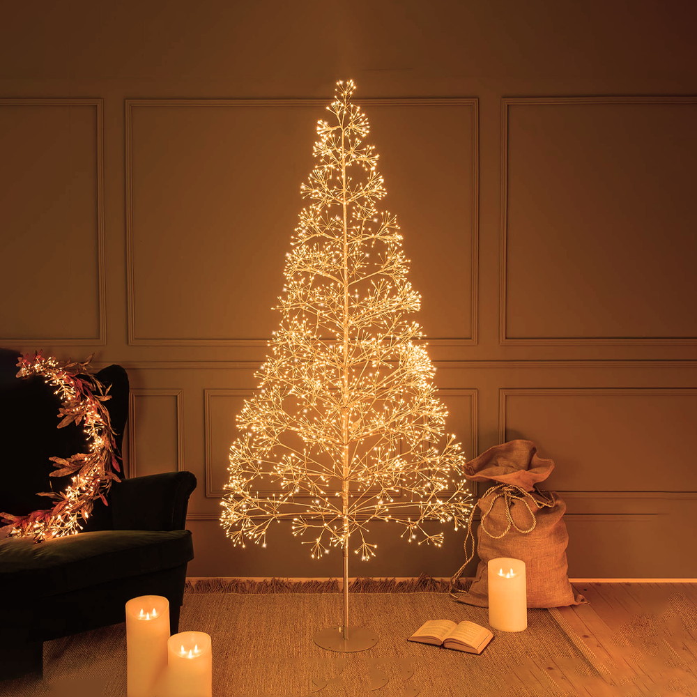 Albero di Natale luminoso 984 Led in filo color oro 1,20 metri Bianco caldo 3000K a luce fissa e intermittente Wisdom - Foto 1