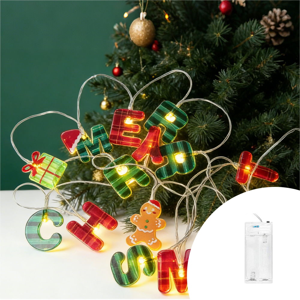 Foto principale Catena decorata con 15 Merry Christmas luminosa a Led Bianco Caldo 3 metri a batteria Wisdom