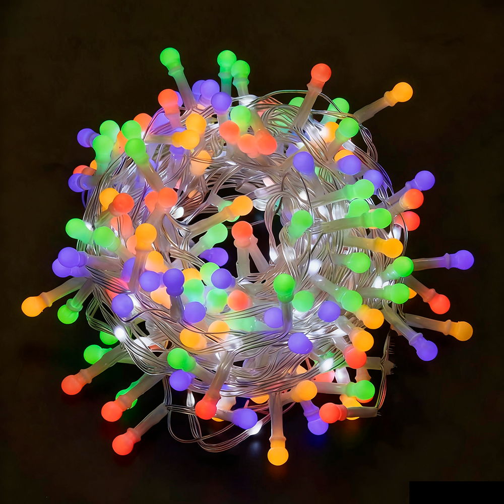 Catena decorata con 195 Perline a Led Multicolore e Bianco Freddo intermittente 3 metri cavo trasparente Wisdom - Foto 1