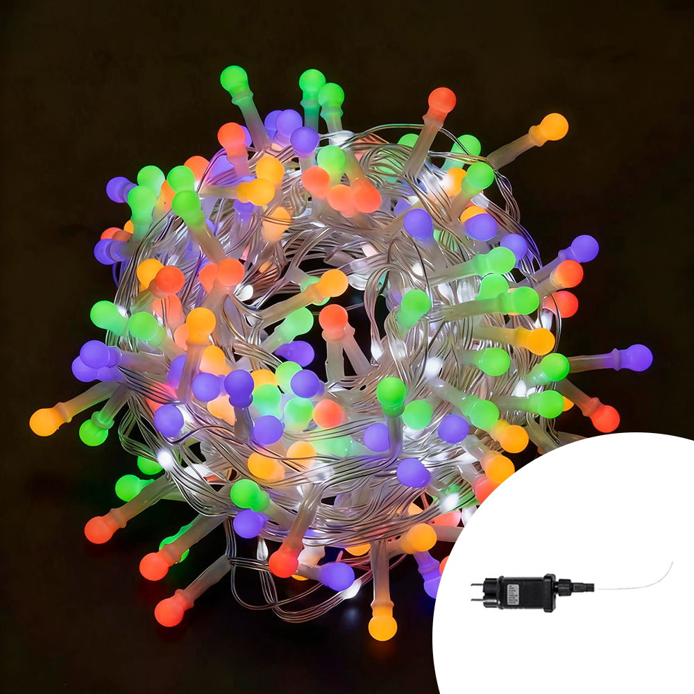 Foto principale Catena decorata con 195 Perline a Led Multicolore e Bianco Freddo intermittente 3 metri cavo trasparente Wisdom