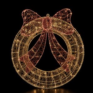 Foto principale Ghirlanda luminosa 3D filo oro con fiocco rosso 58cm 700 Led Bianco Caldo Mercury Home