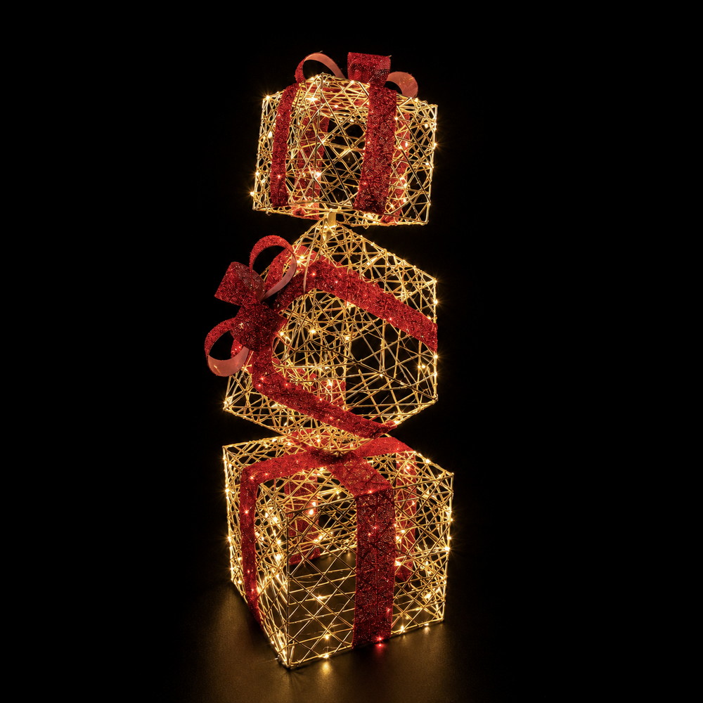 Foto principale Set 3 Pacchi regalo 3D Oro 360 Led Bianco caldo 3 pezzi Mercury Home