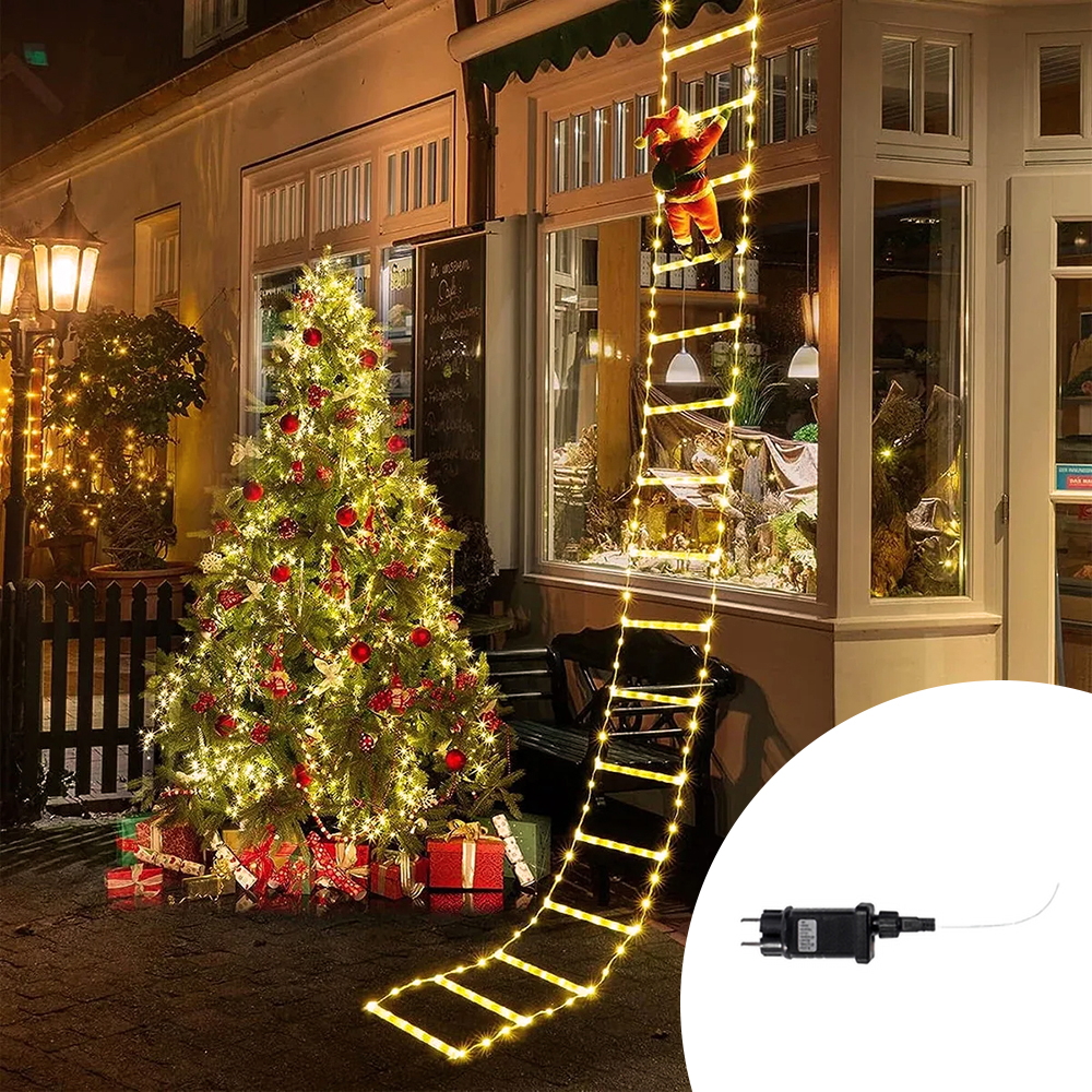 Foto principale Babbo Natale su scaletta luminosa 3 metri 266 Led Bianco caldo e Bianco freddo dimmerabile con telecomando Wisdom