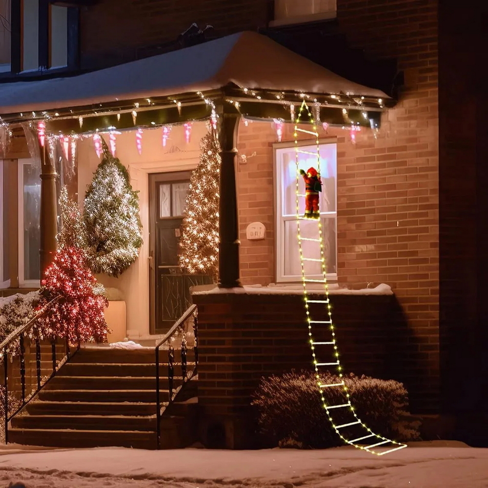 Babbo Natale su scaletta luminosa 3 metri 266 Led Bianco caldo e Multicolore con telecomando Wisdom - Foto 1