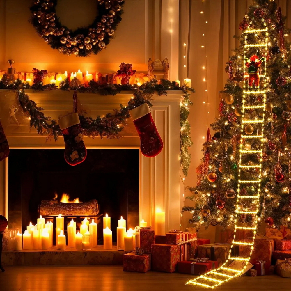 Babbo Natale su scaletta luminosa 3 metri 266 Led Bianco caldo e Multicolore con telecomando Wisdom - Foto 2