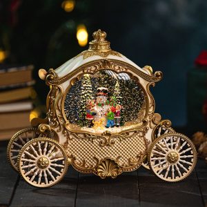 Foto principale Carrozza retrò luminosa natalizia dorata palla di neve Bambini e Pupazzo di neve musicale USB e Batteria Bianco Caldo Wisdom