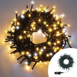 Foto principale Catena di luci 25 metri da 500 Led Bianco Caldo fisso e intermittente lento e Freddo intermittente veloce con cavo verde Wisdom