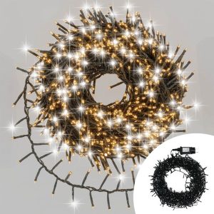Foto principale Catena di luci 34 metri da 1360 Led Mini Cluster Bianco Caldo fisso e Bianco Freddo intermittente con cavo verde e autospegnimento Wisdom