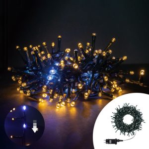 Foto principale Catena di luci 9 metri da 540 Led Bianco Caldo fisso e Bianco Freddo intermittente scorrevole con cavo verde Wisdom