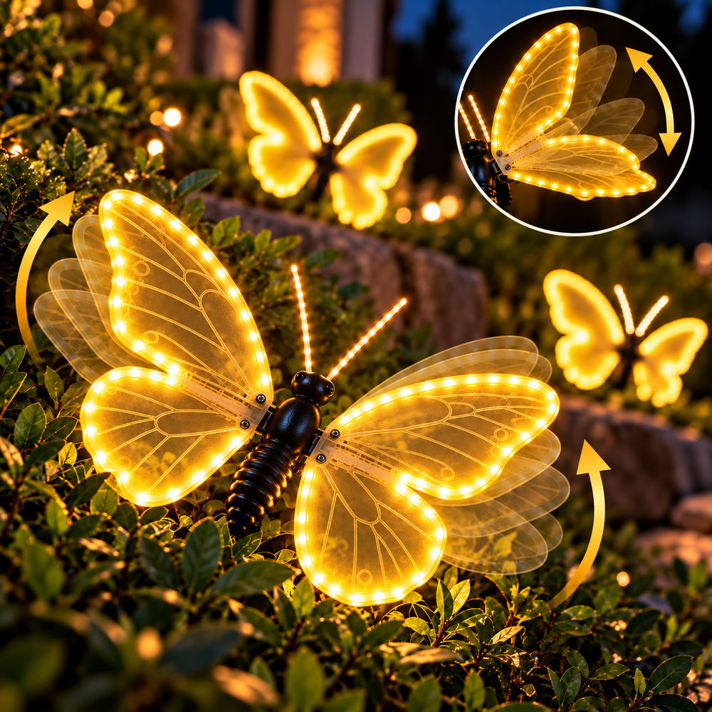 Farfalla luminosa 40x25cm 3D con movimento ali Bianco Caldo da albero e giardino Wisdom - Foto 1