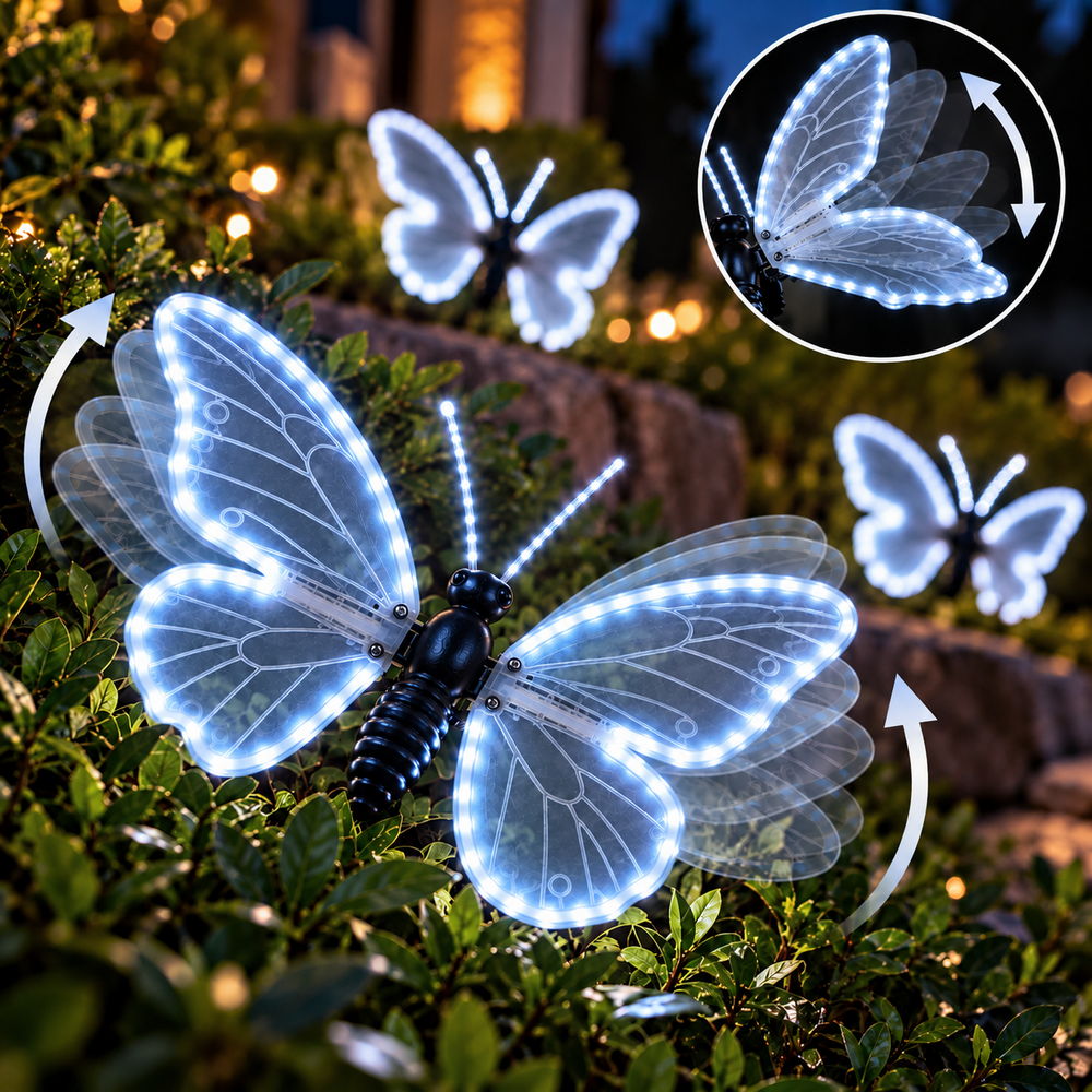 Farfalla luminosa 40x25cm 3D con movimento ali Bianco Freddo da albero e giardino Wisdom - Foto 1