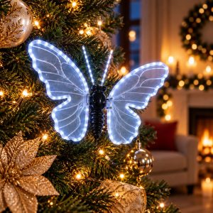 Foto principale Farfalla luminosa 40x25cm 3D con movimento ali Bianco Freddo da albero e giardino Wisdom