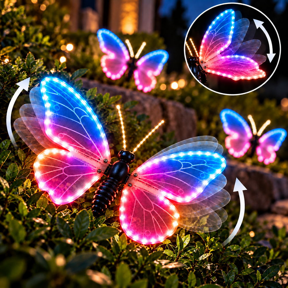 Farfalla luminosa 40x25cm 3D con movimento ali Multicolore da albero e giardino Wisdom - Foto 1