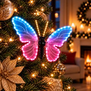 Foto principale Farfalla luminosa 40x25cm 3D con movimento ali Multicolore da albero e giardino Wisdom