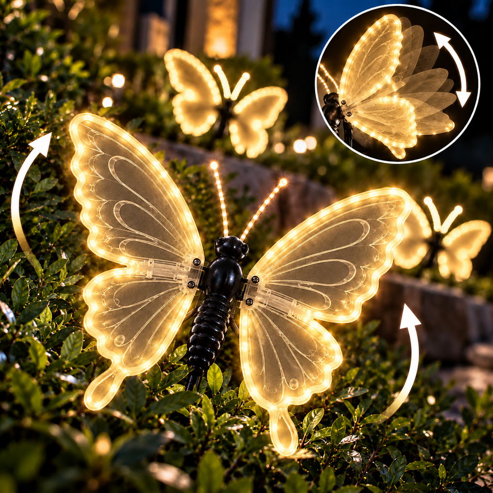 Farfalla luminosa 60x47cm 3D con movimento ali Bianco Caldo da albero e giardino Wisdom - Foto 1