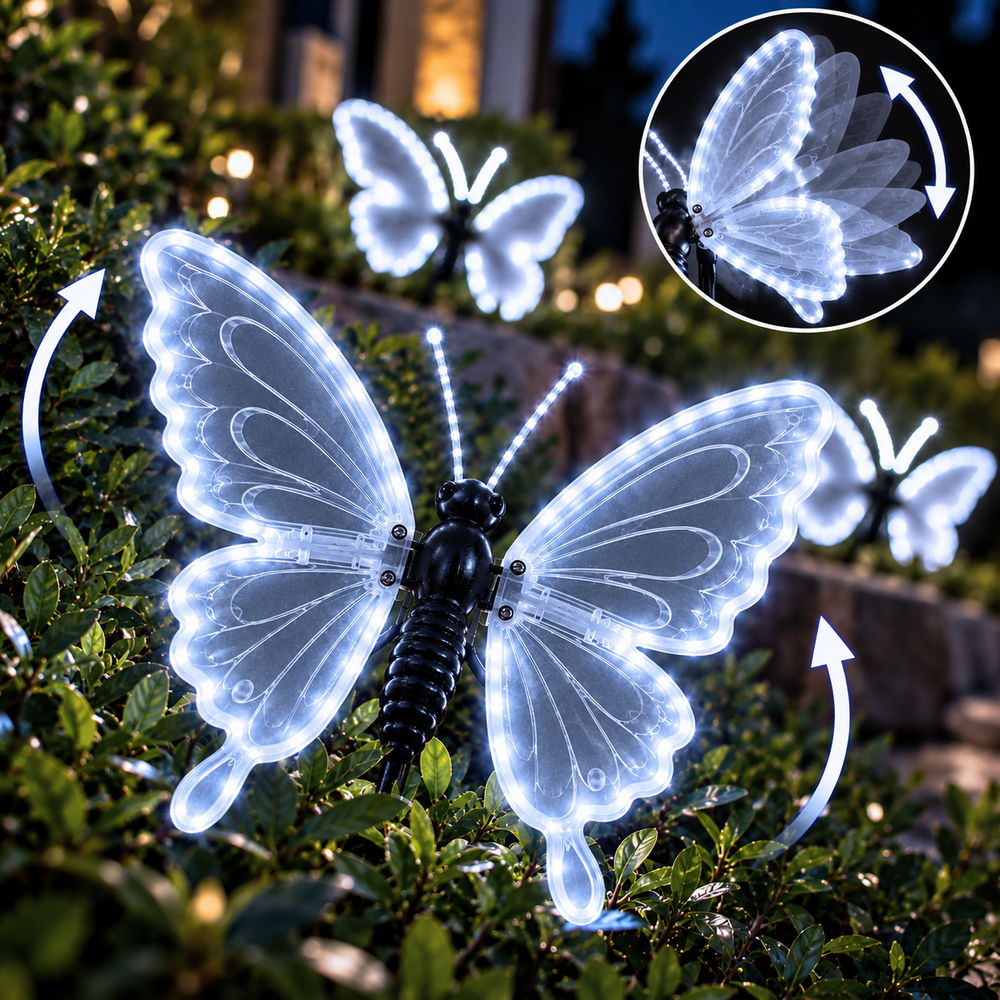 Farfalla luminosa 60x47cm 3D con movimento ali Bianco Freddo da albero e giardino Wisdom - Foto 1