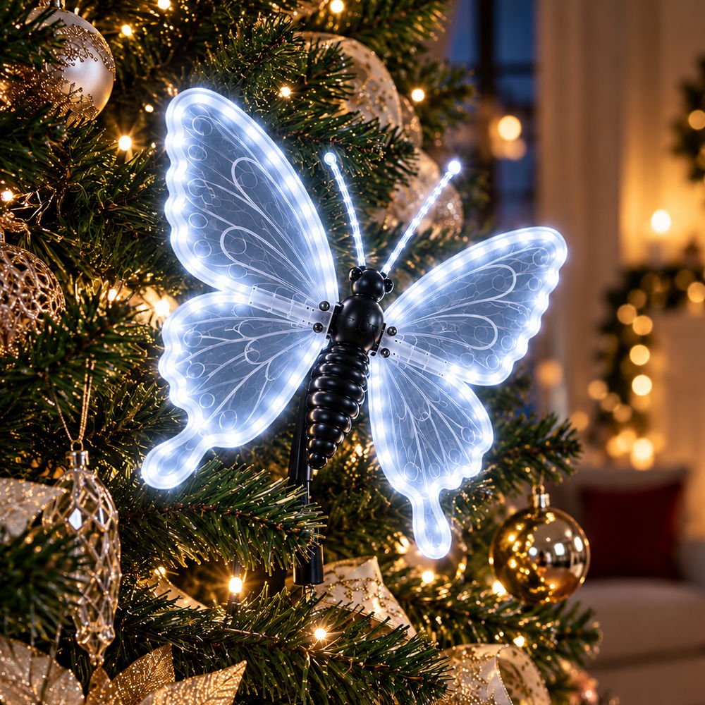 Foto principale Farfalla luminosa 60x47cm 3D con movimento ali Bianco Freddo da albero e giardino Wisdom