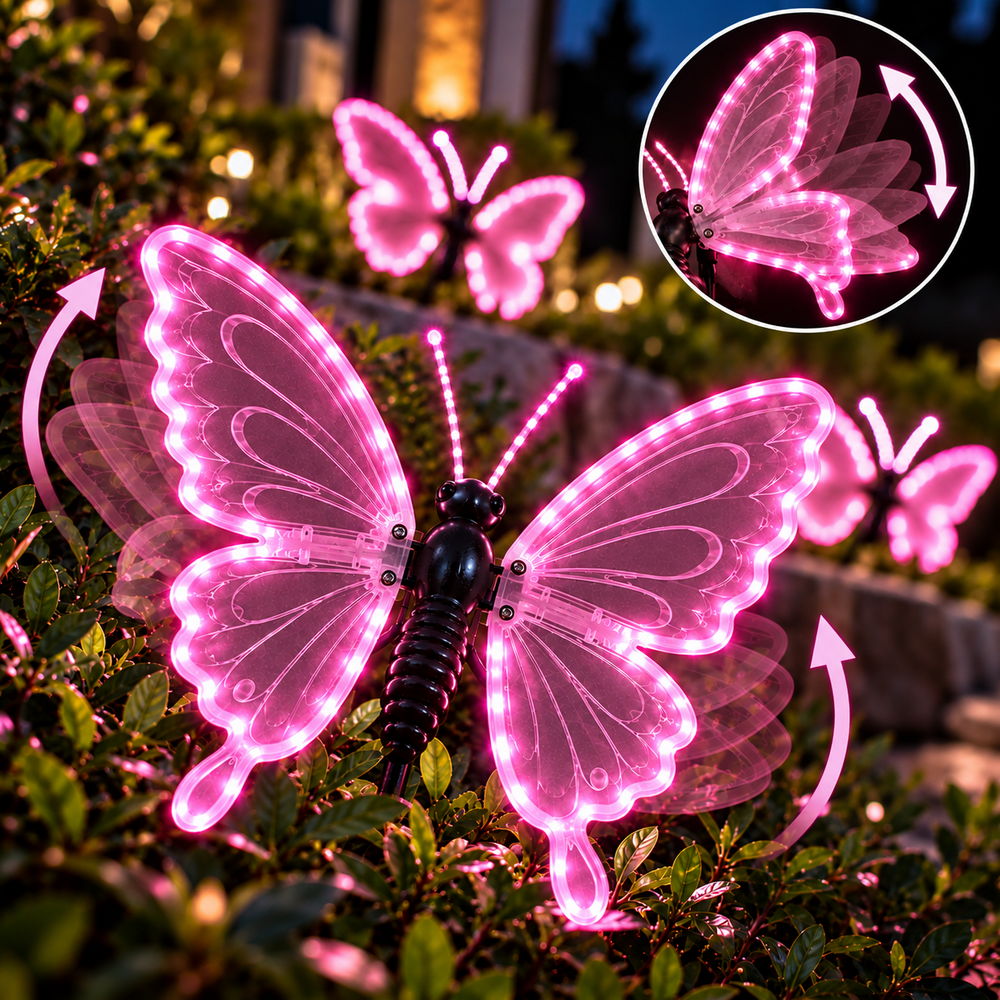 Farfalla luminosa 60x47cm 3D con movimento ali Rosa da albero e giardino Wisdom - Foto 1