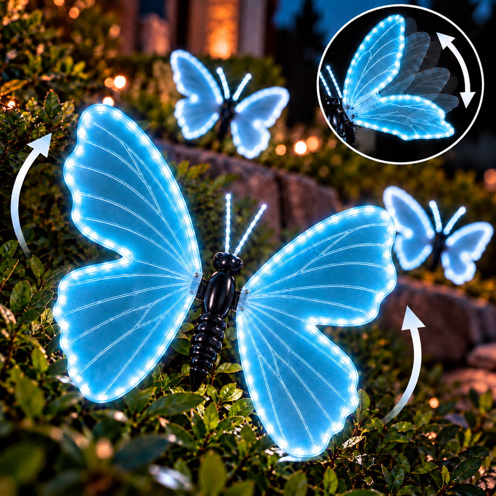 Farfalla luminosa 75x60cm 3D con movimento ali Azzurra da albero e giardino Wisdom - Foto 1