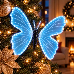 Foto principale Farfalla luminosa 75x60cm 3D con movimento ali Azzurra da albero e giardino Wisdom
