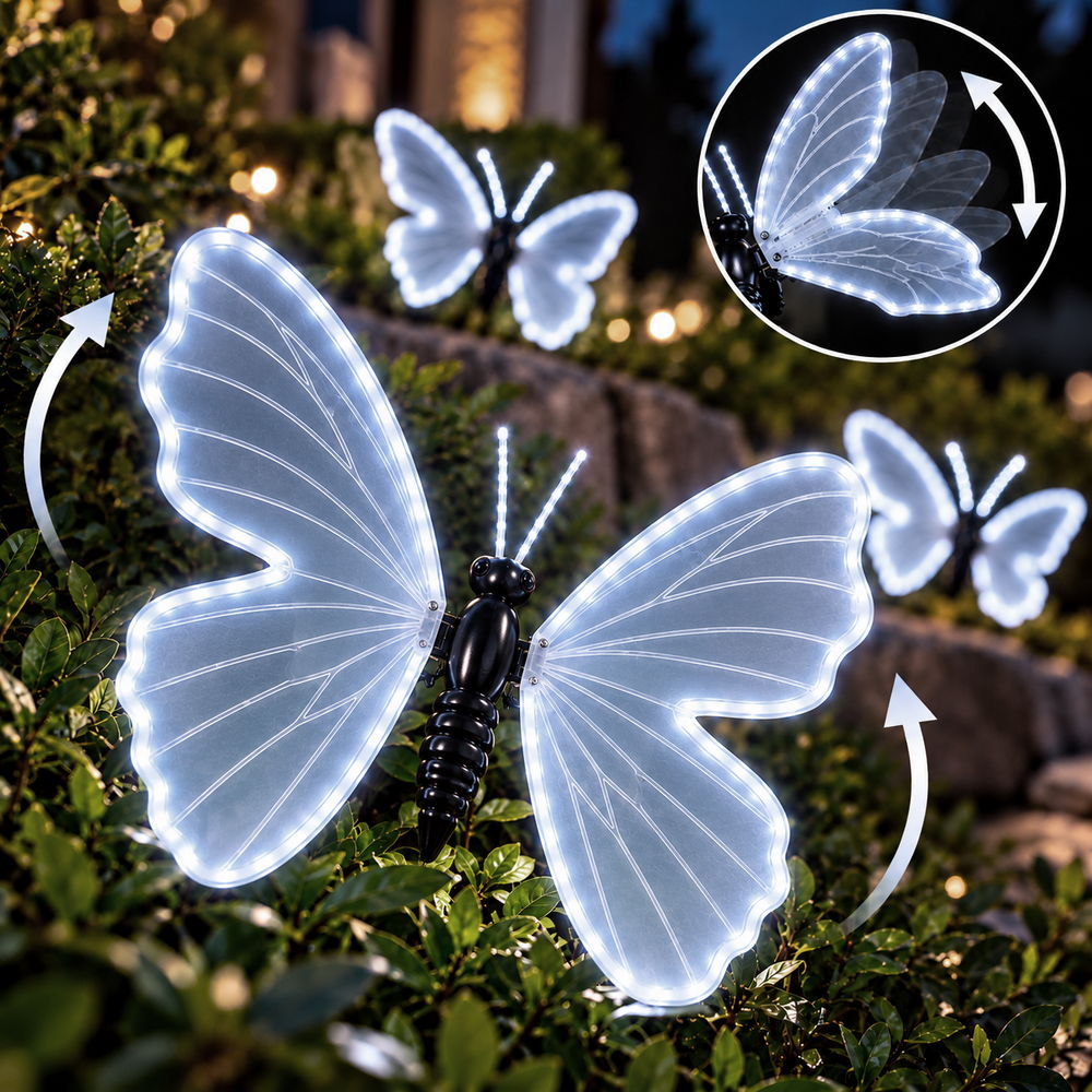 Farfalla luminosa 75x60cm 3D con movimento ali Bianco Freddo da albero e giardino Wisdom - Foto 1