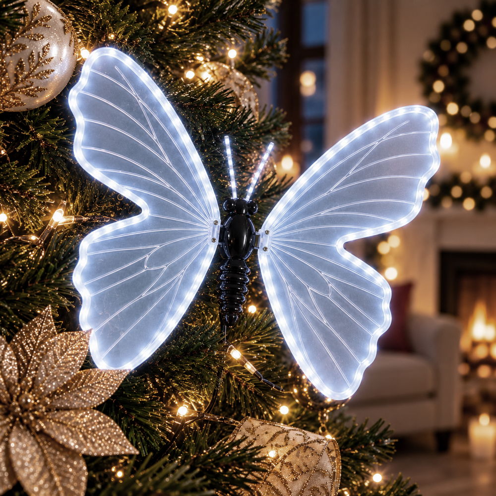 Foto principale Farfalla luminosa 75x60cm 3D con movimento ali Bianco Freddo da albero e giardino Wisdom