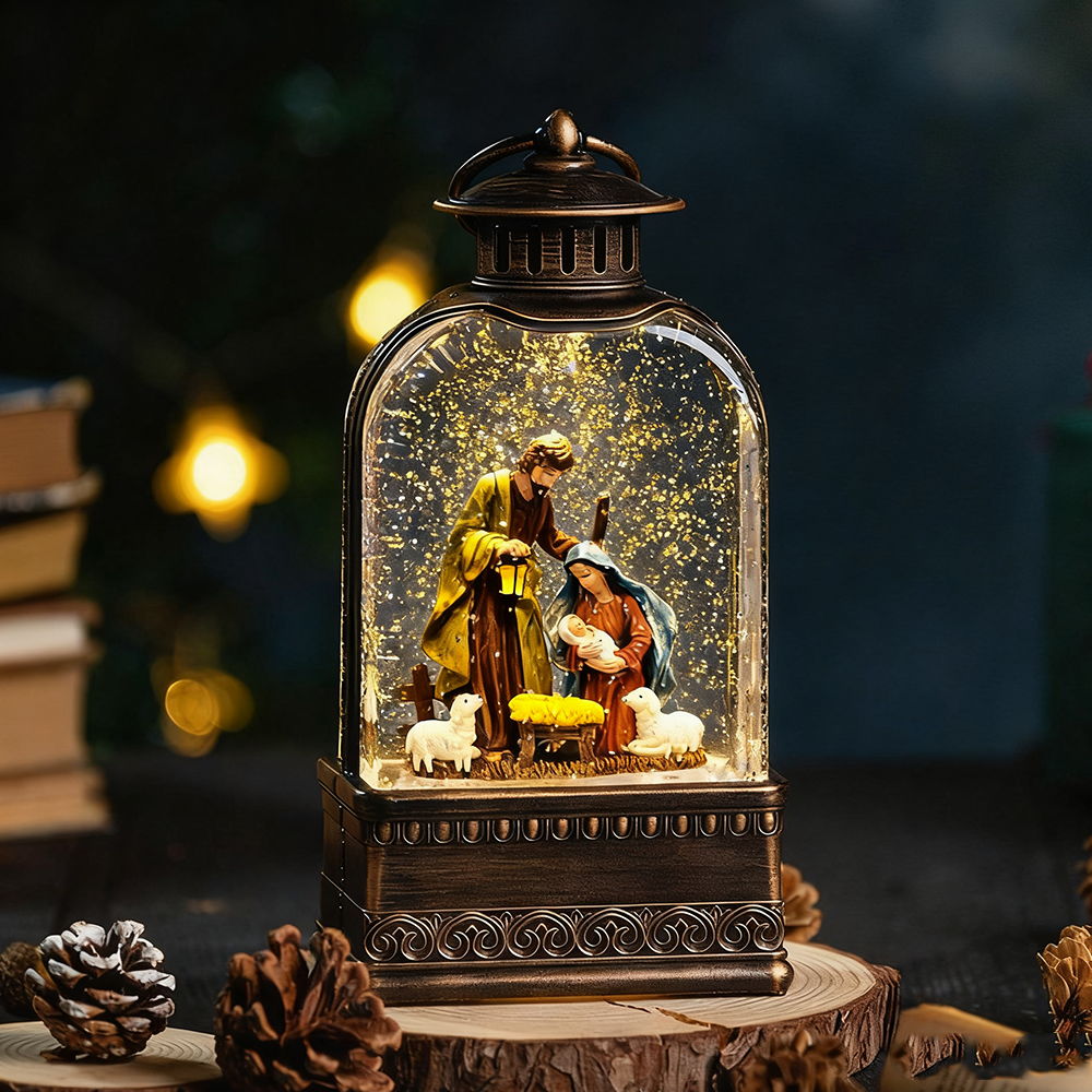 Foto principale Lanterna natalizia luminosa Palla di neve Natività Sacra Famiglia musicale USB e Batteria Bianco Caldo Wisdom