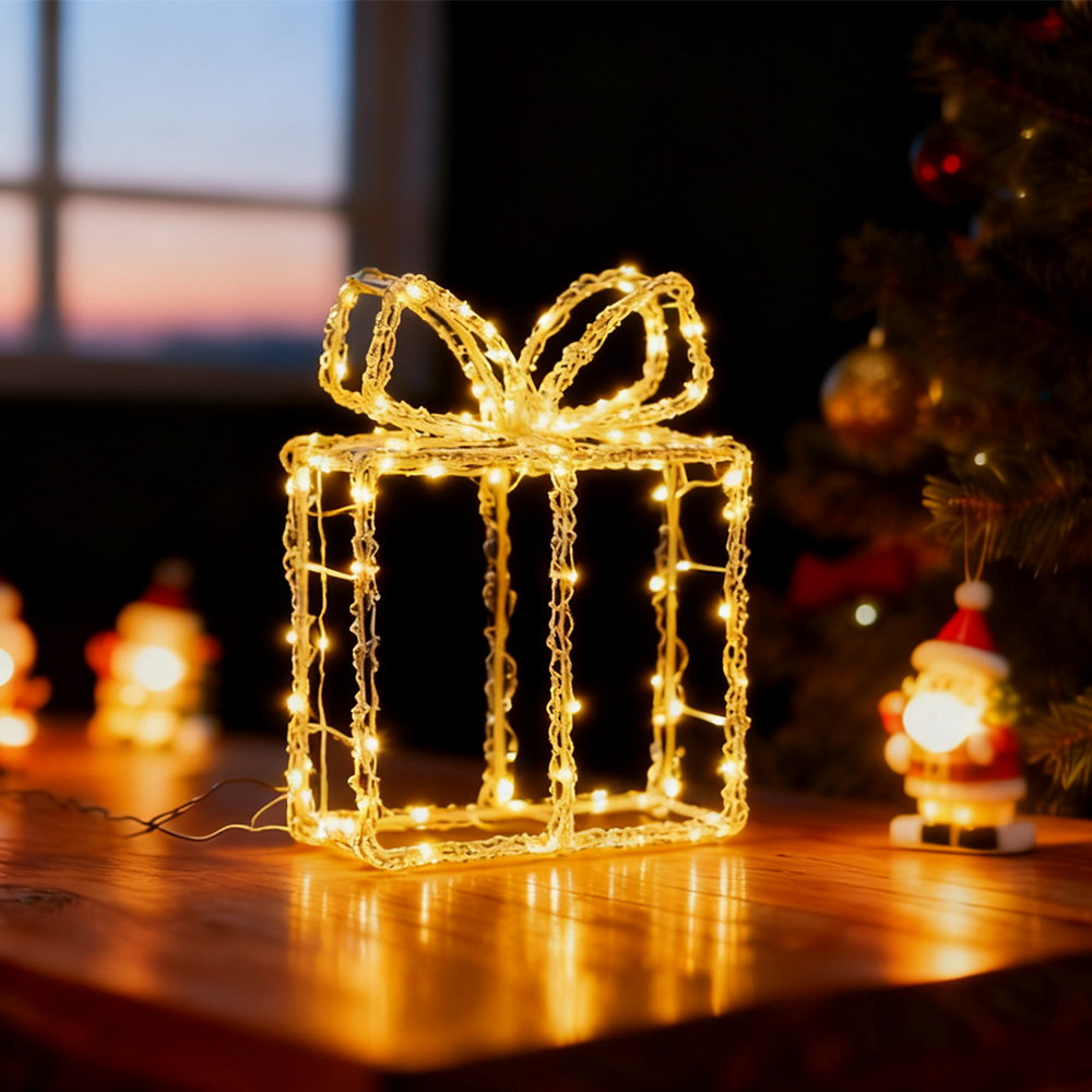 Pacco regalo luminoso 30cm 40 Led in metallo Bianco Caldo a batteria Wisdom - Foto 1